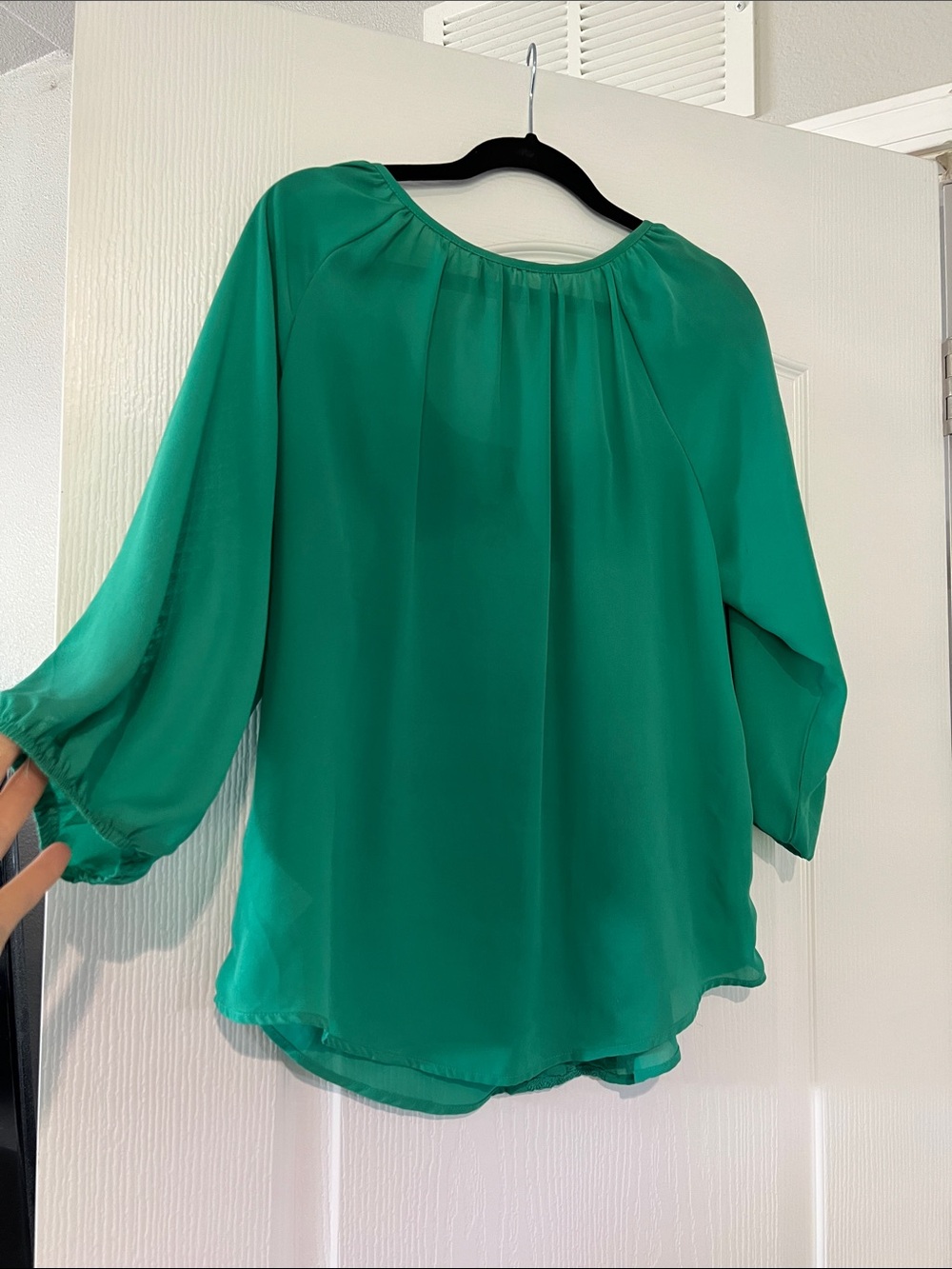 HeartSoul Teal Lace-Panel Peasant Blouse - Picture 5 of 5